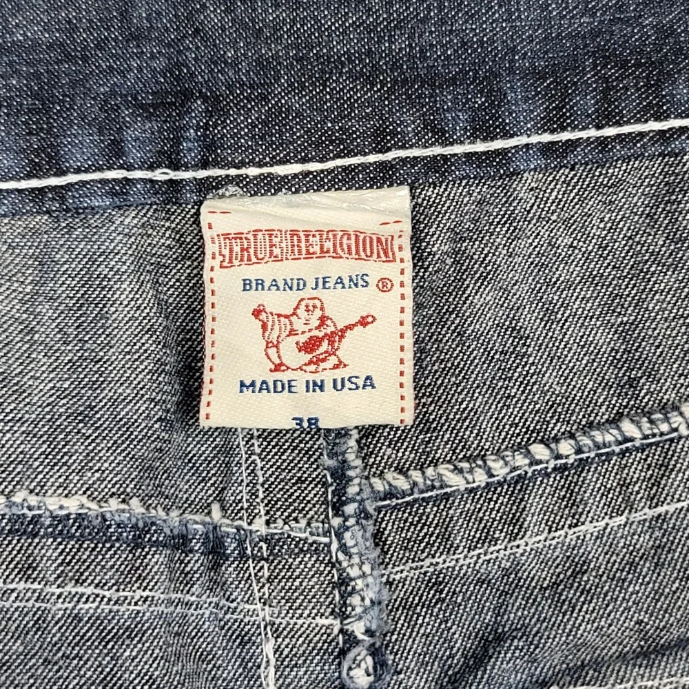 True Religion Ricky Jeans Mens 38x24 Blue Paint Splatter Contrast Stitch USA